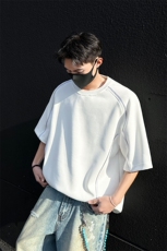 405A高街美式个性线条感拉链设计短袖T恤T2503-P45控68，男装T恤，星座405A