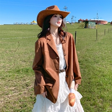 美拉德复古麂皮绒西装外套女2025春秋季新款气质小个子休闲小西服，女装西装，2C087