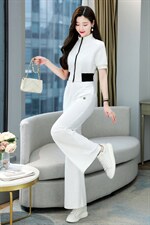 尾货通勤大牌外贸高端专柜牛货新款长袖撞色拉链上衣配阔腿裤套装，女装套装/套裙，卡杰菲