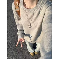 圆领毛衣男款秋冬美式慵懒高级感针织衫内搭打底衫MY5020，男装T恤，星座516A