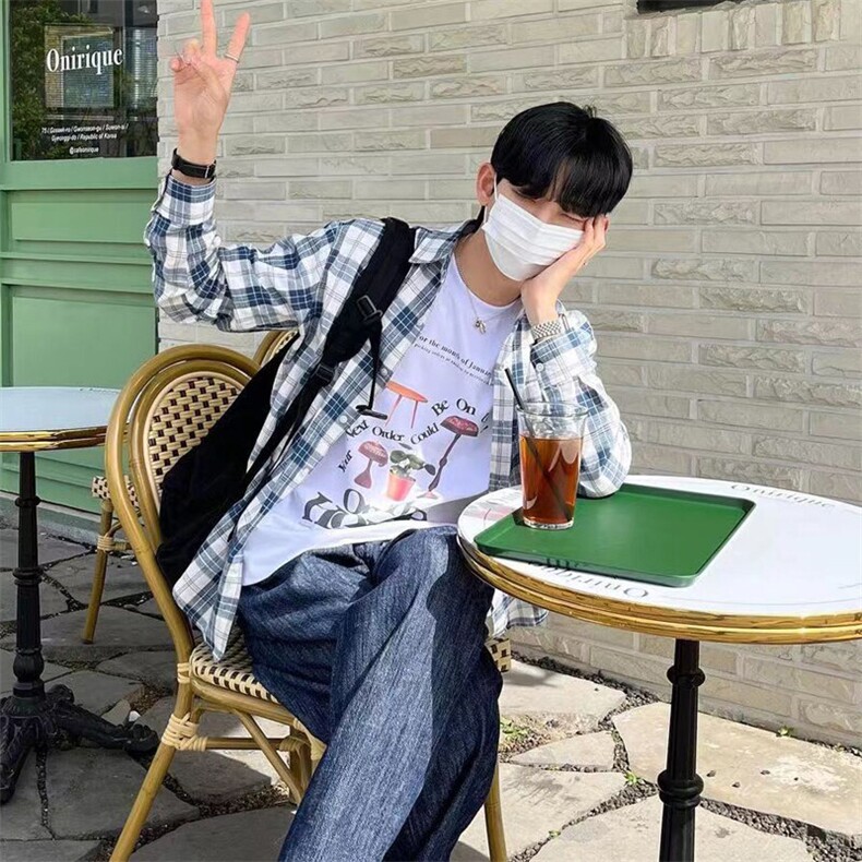 现货~男式长袖衬衫宽松格子衬衣男装薄外套XZ815-4-CS813P55,男装衬衫,星座716A（原星座815-4）