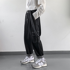 潮背带工装裤韩版宽松直筒坠感裤百搭吊带牛仔裤现货K1106-P42，男装休闲裤，星座512-4