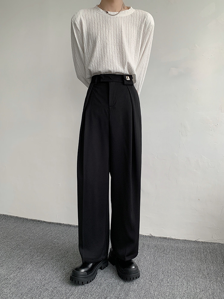 意式那不勒斯直筒西裤男痞帅高级感黑色宽松休闲裤春秋XK66-P65,男装西裤,星座512-1（原513-3）