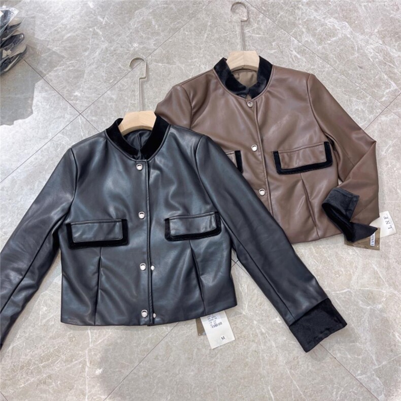 丝绒拼接皮衣，女装皮衣，时代公主