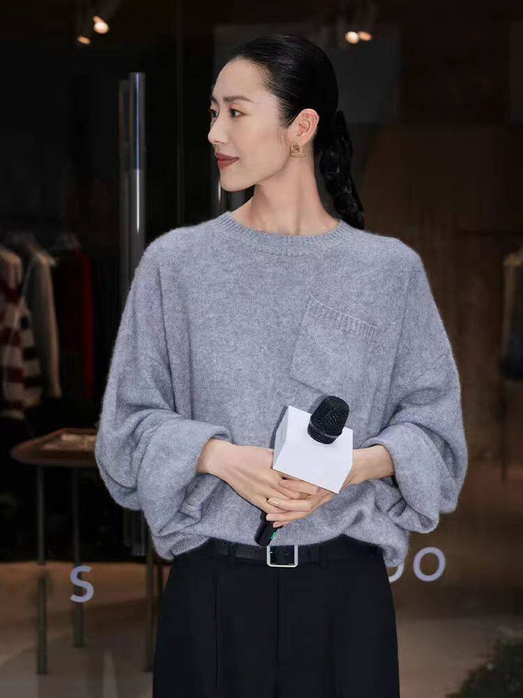 2025年秋季新款百搭女士袖口带兜羊毛衫，女装羊毛衫，狄美羊绒