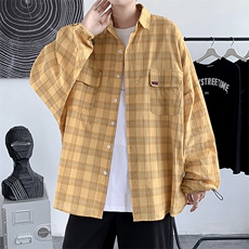 长袖衬衫2021新款chic港风复古格子衬衣韩版青少年上衣W1446-P35，男装衬衫，星座512-4