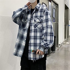 衬衫男韩版潮流拼色格子帅气2023秋季ins宽松百搭外套CY148-P39，男装衬衫，星座412-3
