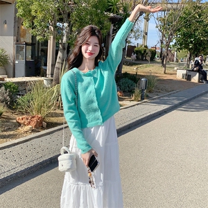 韩系甜美温柔针织开衫吊带连衣裙套装女春季欧若风夏日绝美小白裙图片