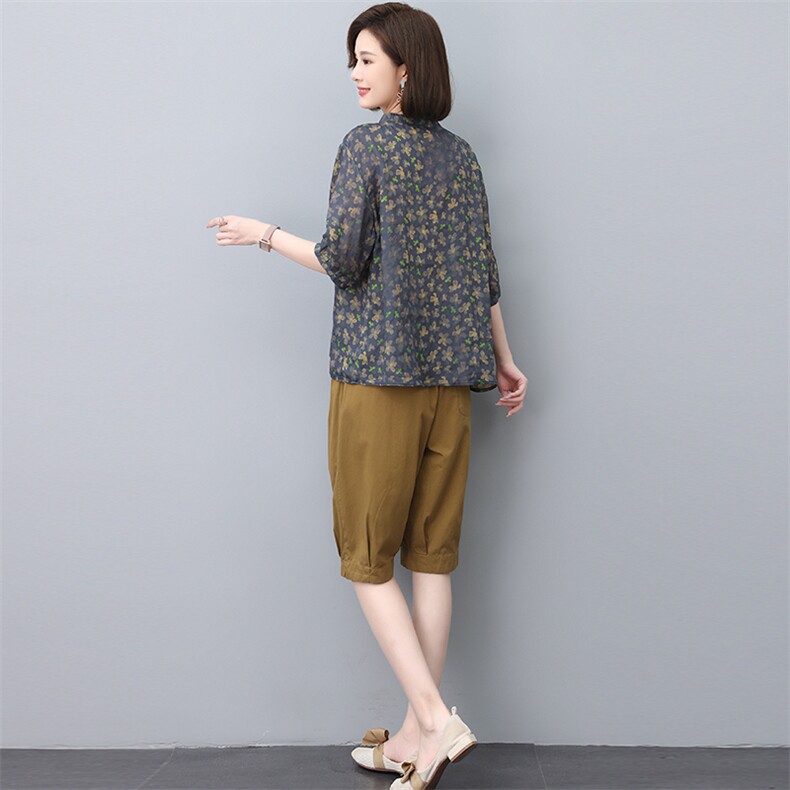 夏季纯苎麻上衣裤子两件套2022年夏季女款中年妈妈时尚套装,女装套装/套裙,忆绮罗