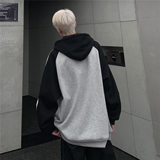 美式重磅三条杠拼接卫衣青少年穿搭拉链连帽开衫外套JK109-P78，男装卫衣，电商C307