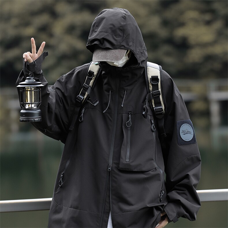 A682-P64日系山系户外连帽冲锋衣春秋季2023新款港风纯色夹克,男装夹克,星座512-6