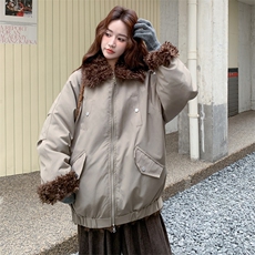 【现】【货】复古工装羊羔毛拼接派克服2C158-6025-P205-K298，女装棉衣/棉服，2C158