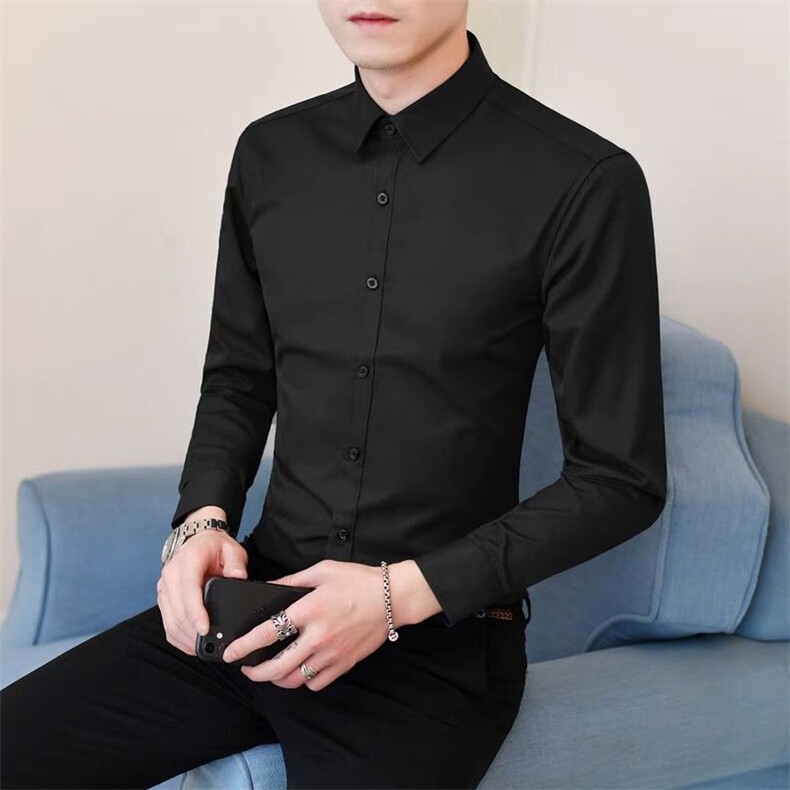 2024春季新款休闲纯色正装职业大码修身衬衫上衣长7----p22，男装衬衫，星座102C-1(原星座100)