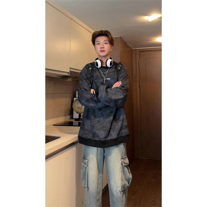 大货已到仓WY5521-P50特无差价控88大码扎染印花美式套头卫衣,男装卫衣,电商D232