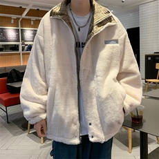 两面穿羊羔毛外套男冬季棉衣格子翻领加绒加厚帅气棉服MY38P80，男装棉衣，星座410-2