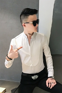 312A-836-P50新款立领纯色修身衬衫男发型师网红夜场工装衬衫-A图片