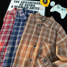 衬衣男秋季新款港风宽松大码磨毛格子长袖衬衫CS530-P38，男装衬衫，星座214-3