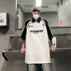 潮牌珠地空气层反光条Polo衫重磅落肩班服t恤，男装T恤，星座716-2