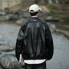 美式PU皮棒球服外套男痞帅穿搭秋冬2024设计感机车夹克W6120-P81，男装皮衣，星座412-2