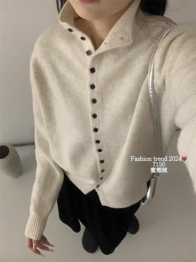 半高领单排扣简约纯色高级针织毛衣女显瘦，女装针织衫/毛衣，晨旭羊绒