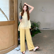新中式国风印花背心阔腿裤套装女2025夏季新款温柔风小个子两件套，女装套装/套裙，2C232