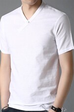 BB5227男士亚麻短袖T恤2023夏新款简约风修身体恤P60