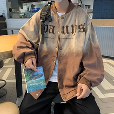 秋季复古情侣宽松棒球服高街hiphop水洗做旧渐变外套W5487-P65，男装夹克，星座512-2