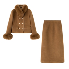 现货2025年冬季90羽绒服套装韩版真狐狸毛袖口领子淑女保暖两件套，女装套装/套裙，韩宇舍