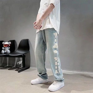 牛仔裤男夏季薄款潮牌高街小众设计感休闲长裤直筒宽松N0894-P50