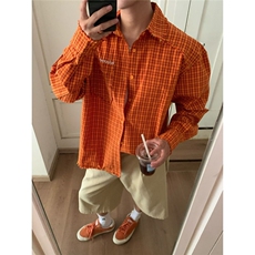 1506A/GFA67680/P56秋季多巴胺格纹衬衣情侣宽松休闲外套，男装衬衫，星座1506A