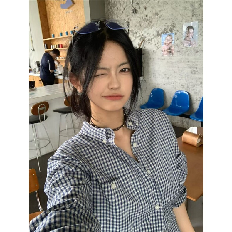 格子衬衫男女美式cleanfit高级感宽松百搭纯棉长袖衬衣潮CSW222图片