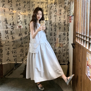 现货2025夏装新款休闲韩系学院风无袖连衣裙图片