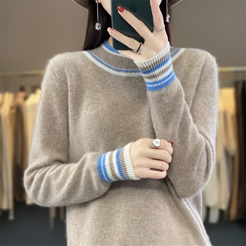 半高领羊毛衫女套头2024秋冬新款洋气打底衫加厚慵懒风宽松,女装羊毛衫,蒙特羊绒