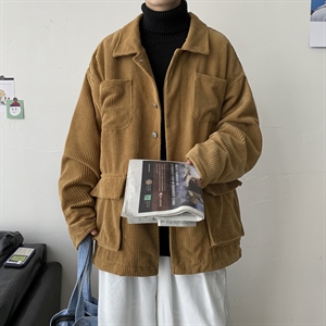 港风情侣灯芯绒夹克外套多口袋工装宽松衬衫男女ins潮 H203/P85图片