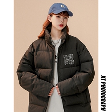 中性22冬季新款简约字母印花面包服立领加绒加厚棉服外套MY51P65，男装棉衣，A247A
