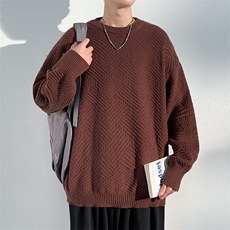 秋冬高级感圆领毛衣男菱格毛线衫宽松大码打底衫外套MY105-P40，男装针织衫/毛衣，电商A001