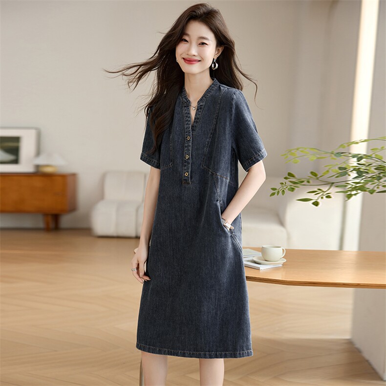 牛仔连衣裙女夏2025新款今年流行爆款大码宽松气质中老年妈妈裙子，女装牛仔裙，韩派