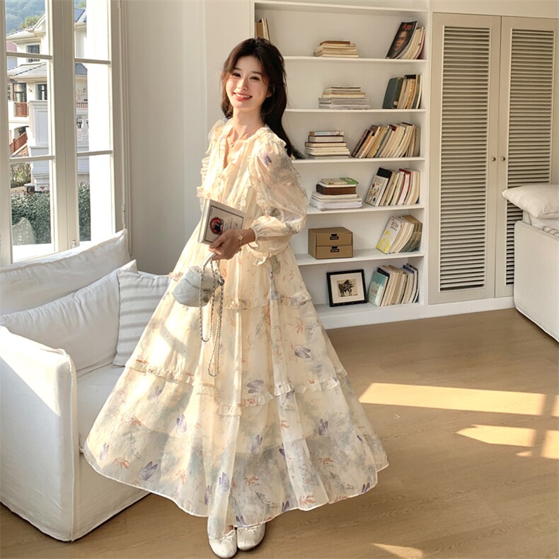 【现货】度假风卷边印花连衣裙#2507-P150-K218,女装连衣裙,2C111