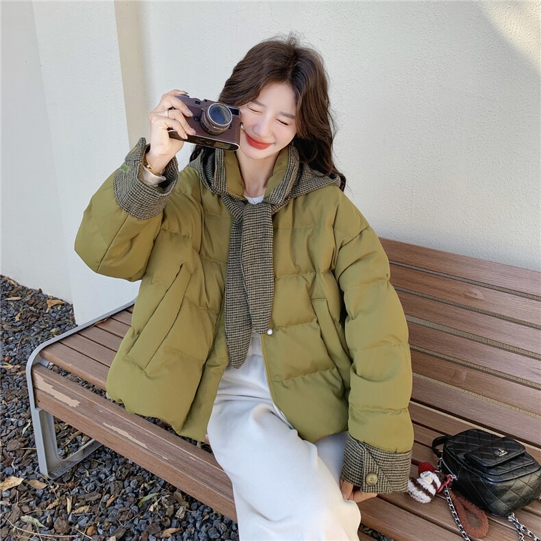 韩系格纹连帽泡芙羽绒服外套女冬2025新款设计白鸭绒面包服,女装羽绒服,慧尚2-185