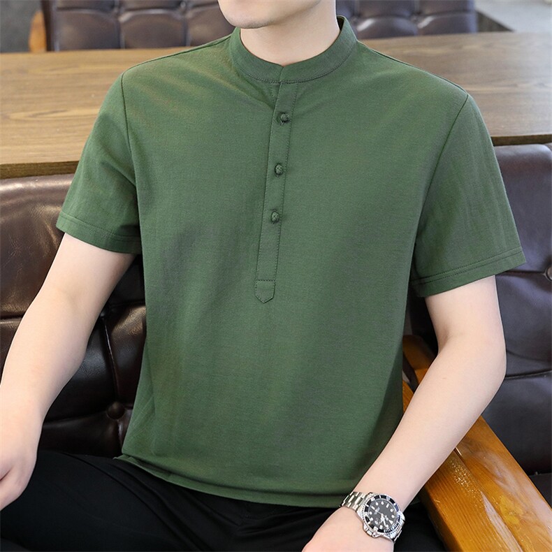 2025夏季棉麻透气清凉男士风盘扣短袖休闲T恤上衣XF9803-P50,男装T恤,星座1105-3