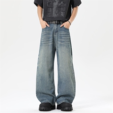 水洗棉纯棉牛仔裤黑灰渐变色微喇牛仔裤男款美式高街vibe裤子微喇，男装牛仔裤，星座302A-2