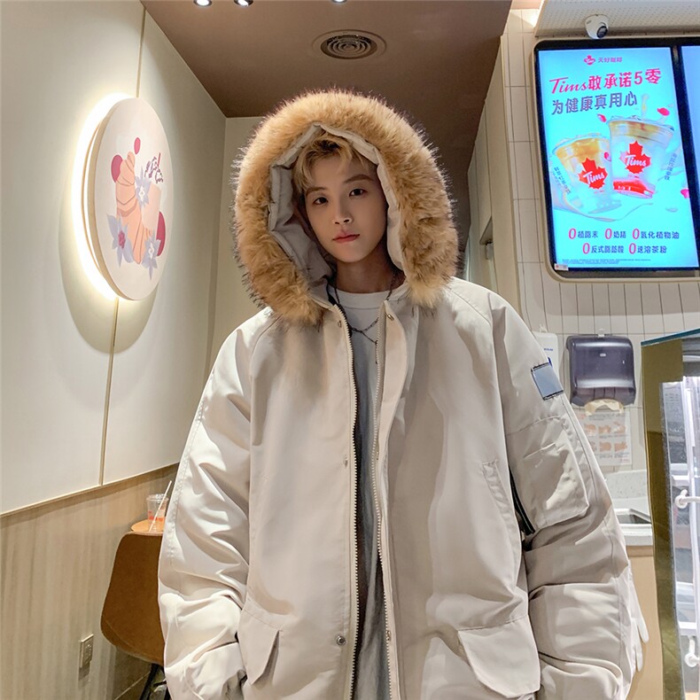 冬季复古棉袄派克服宽松大码可拆卸毛领棉衣外套A0173080P145,男装棉衣,电商A017