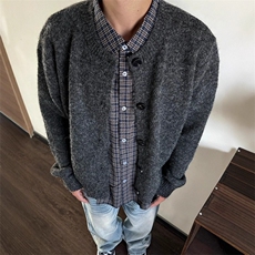 Cleanfit复古百搭松弛感圆领开衫毛衣慵懒风软糯亨利领毛衣外套冬，男装针织衫/毛衣，星座813-2