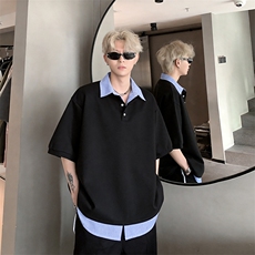 2026主推款抗菌速干假两件格子翻领短袖T恤纯色DT608-P38，男装T恤，电商C307