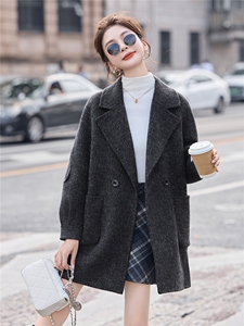 高级感灰色双面羊毛呢大衣女2025秋冬气质西装领宽松显瘦毛呢外套图片
