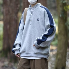 A03-P32春秋日系复古y拼接立领休闲卫衣情侣宽松套头工装外套，男装工装外套，电商B323A