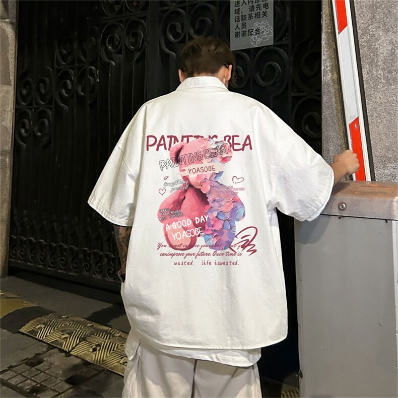 电商DSA028-DX2404100聚酯特P25新款港风潮流印花短袖衬衫男,男装T恤,电商A028