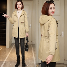 时尚加厚连帽派克服女款冬季保暖外套显瘦修身长款大衣，女装派克服，依万里