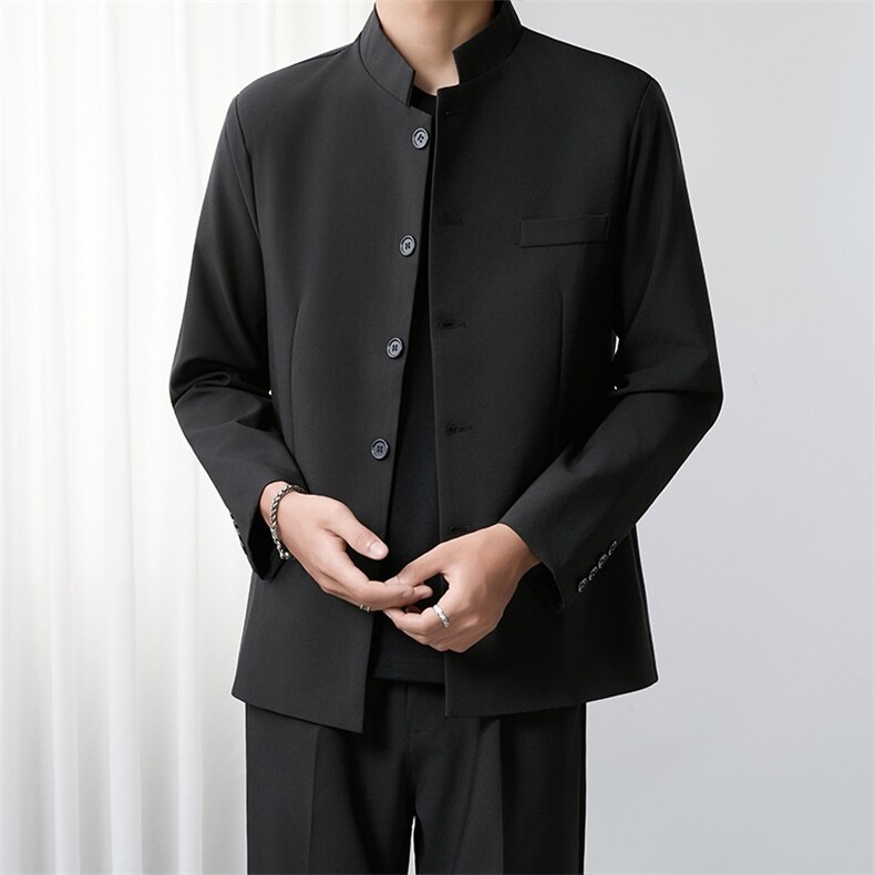 新中式中山装纽扣西服痞帅春秋休闲风西装外套W6901-P58图片
