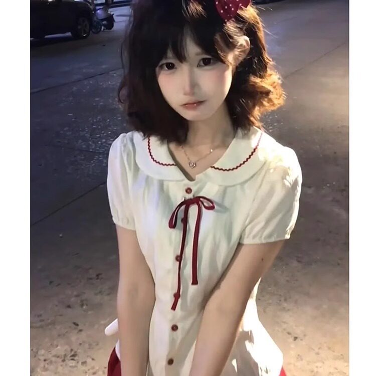 学院风显瘦套装裙女夏季2025新款娃娃领短袖衬衫+百褶短裙两件套,男装T恤,星座506A